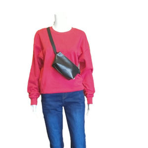 NWT ANNE CATE HANDMADE SOLID BLACK BELT CROSSBODY BAG